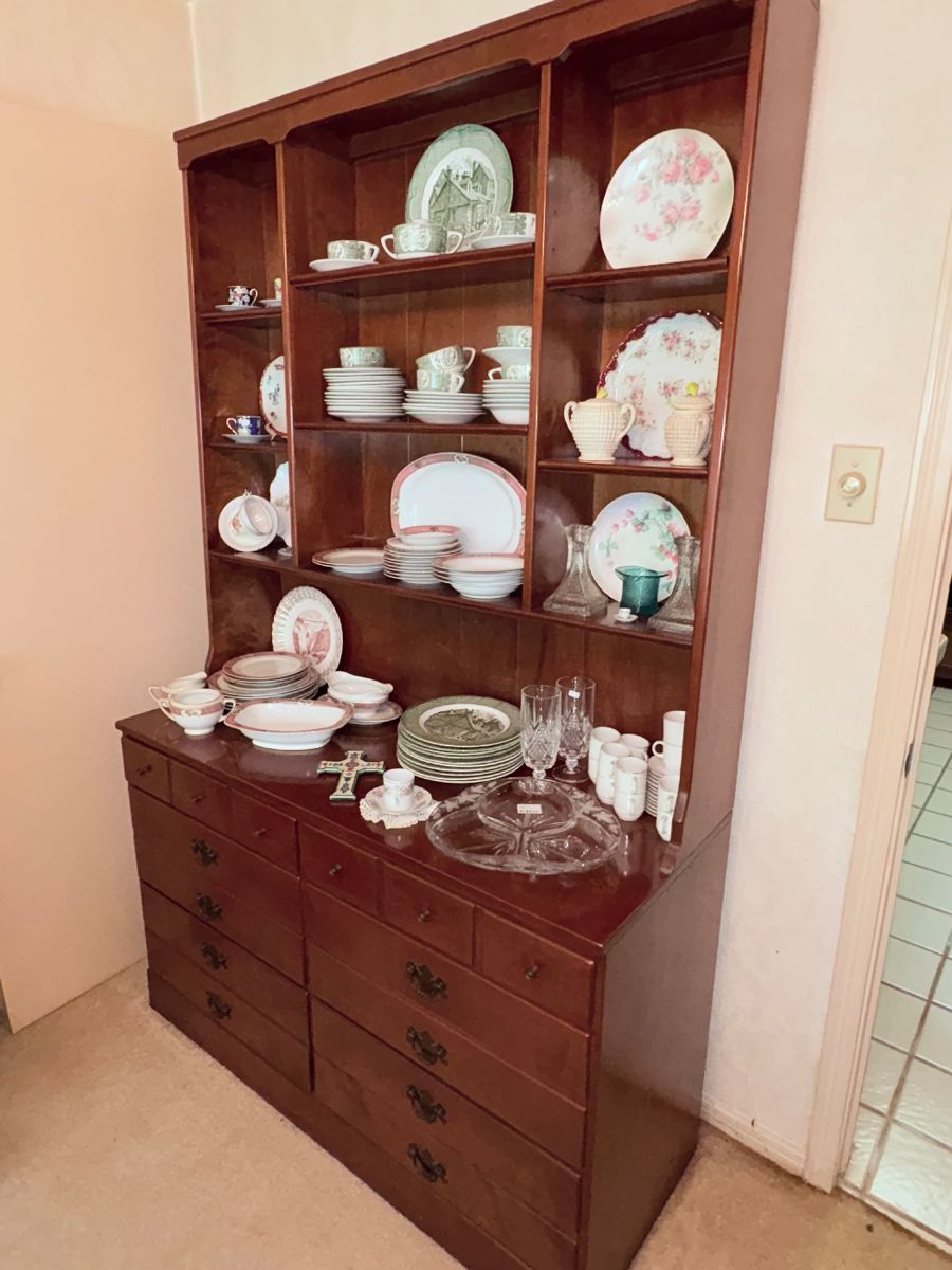 Ethan Allen Hutch full of Vintage Cups and Saucers, China