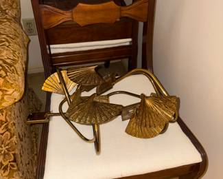 2 Pairs vintage Hollywood Regency Brass Fan Curtain Tie Backs