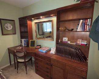 Ethan Allen Maple Furniture Desk with Shelf, small dresser, Cabinet with Self, Light Unit