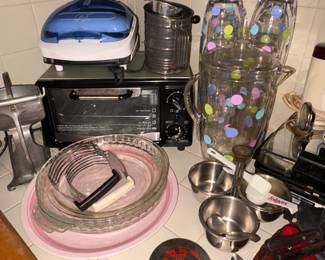 Pie plates, pastry cutters, mini cookie cutters, pitcher set,