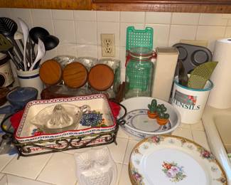 Pioneer woman casserole, China plates, Canisters, Utensils, Spoon reat, Tupperware Cheese box
