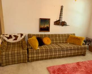 1960’s plaid sofa and chair