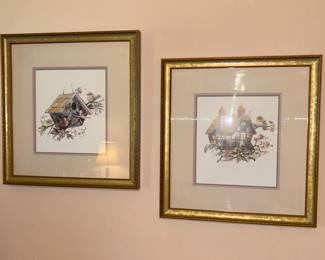 Framed birdhouse prints