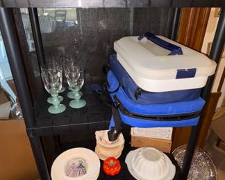 Biscotti Jar, Cake container, Casserole Dishes with warm bags, Tupperware Jello Mold set, Gody Lady Plates, Muffin Pans