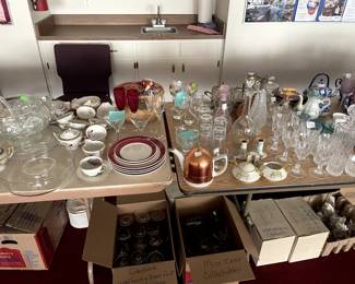 Glassware, crystal, tea pots, tea sets
