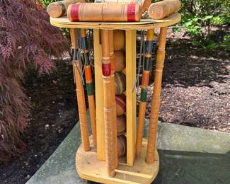 Vintage Wood Croquet Set With Stand