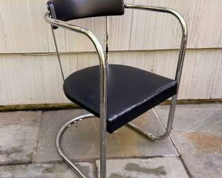 Vintage Black Leather And Tubular Chrome Bauhaus Style Chair