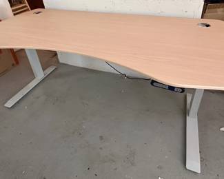 Large Modern Electric Adjustable Height Desk Laminate Wood And White Metal By Intertek