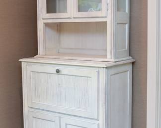 Distressed White Wash Wood Glass Front Storage Cabinet