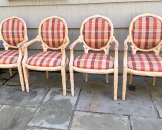(4) Red Plaid Queen Ann Chairs