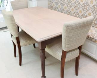 Solid Fruitwood Table With (3) Upholstered Chairs
