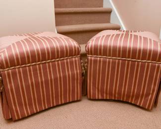 Pair Of Red Pin Striped Upholstered Skirted Stools
