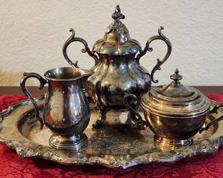 Ornate Silver Serving Set Platter