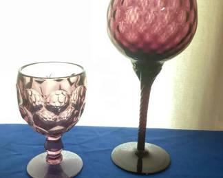 Vintage Mid Century Italian Emboli Amethyst Purple Diamond Optic Brandy Glass And plum Moonstone Gob