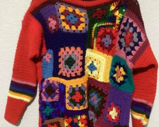Vintage Retro Square i14Multicolor Crochet Sweater