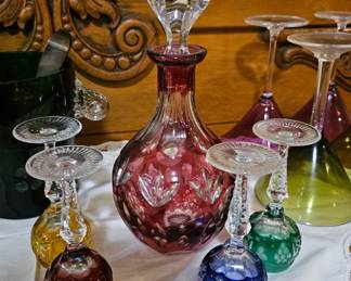 Ajka Martisa Cut to Clear Cordials and Decanter.
