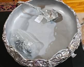 Rare Arthur Court Pewter Large Punchbowl with Ladle and Hooks.