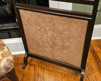 Antique Fire Guard with Silk fabric inset.