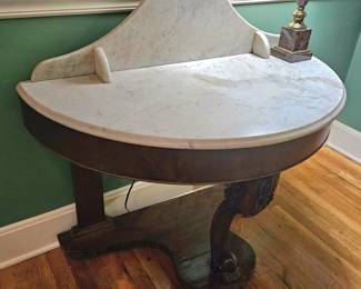 Mahogany Empire Antique Marble Top Hall Table