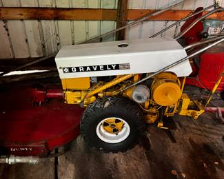 Vintage Gravely Ride Behind mower with Several Attachments