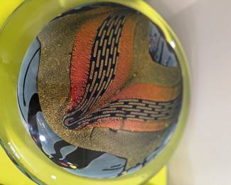 KARG DICHROIC LARGE IRIDESCENT GLASS SATELLITE DISC SCULPTURE WITH STAND