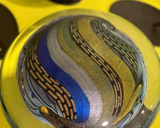 KARG DICHROIC LARGE IRIDESCENT GLASS SATELLITE DISC SCULPTURE WITH STAND