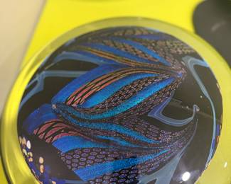 KARG DICHROIC LARGE IRIDESCENT GLASS SATELLITE DISC SCULPTURE WITH STAND