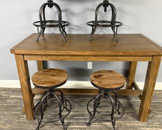 ASHLEY FURNITURE PUB TABLE WITH 4 ADJUSTABLE BACKLESS STOOLS