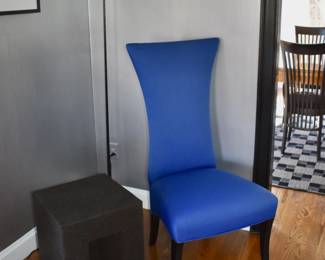 One of a pair of blue slipper chairs