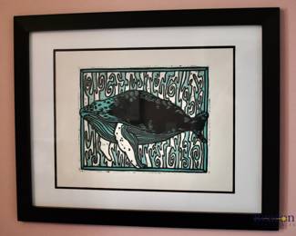 Whale linocut