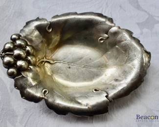 Sterling silver leaf dish with grape decoration