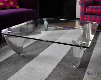 Custom made glass and aluminum flipper coffee table
