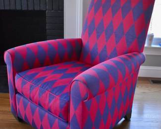 Donghia John Hutton design red and blue upholstered chair