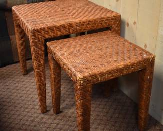 Rattan nesting side tables