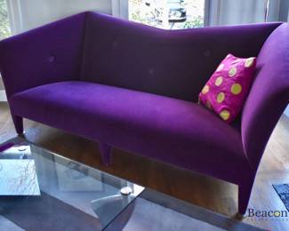 John Hutton for Donghia upholstered purple mohair sofa