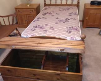 Twin bed complete
Storage trunck
Oak night stands or chests
Lamps