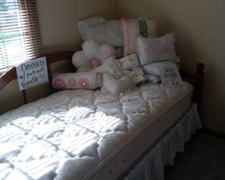 Trundle bed with bedding