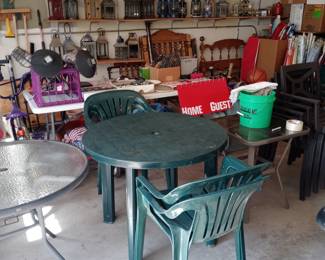 Plastic patio table and chairs.