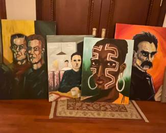 4 large paintings and a small frame