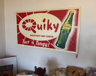 Almost impossible to find Quiky sign, from Oakdale Soda works pre 1940 approx 5’x 3’                                                             Also located one with Vanilla color background with 1939 date. I’ve only seen two vanilla signs before this and I’ve sold them all. Will post the vanilla sign prior to sale date