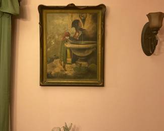 Oil painting very old in Beautiful Batwing frame 