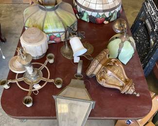 Just a few of over 100 vintage and antique lights/lamps
