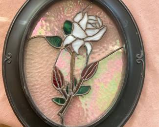 Stained glass decorative created by Larry Lindstrum of the “Germain Glass Works”