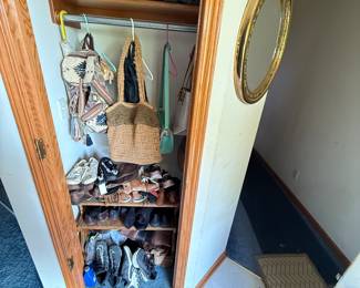 Hand bags purses, women’s shoes, teen boy cleats, kids shoes