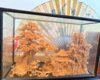 Antique Large Asian Cork Ruanmu Hua 3
Pagoda Diorama Temple. Very RARE large diorama pagoda with trees and cranes in glass case. So cool to look at from all sides! In very good vintage condition.
21.5”long 14”tall 9”wide