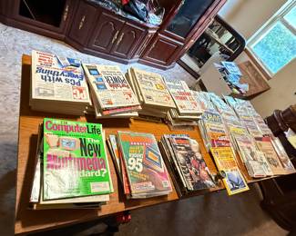 Vintage computer magazines and muscle magazines