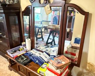 Vintage 70s coffee table
Redwood mirror 
Vintage computer stuff
Remington