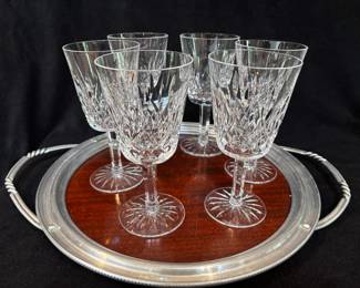 Six Waterford Wine Glasses Tray