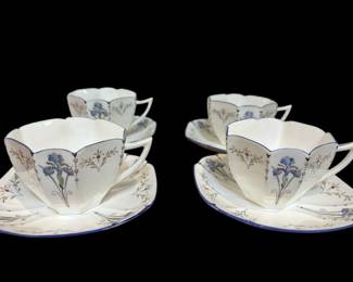 Shelley Queen Anne Blue Iris Teacups And Saucers