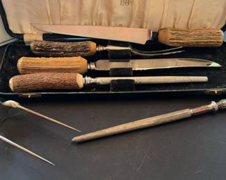 Birks And Sheffield Stags Handled Carving Sets